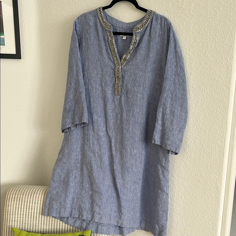 Chico's Denim Blue Top with Neckline Beading Embellishment
